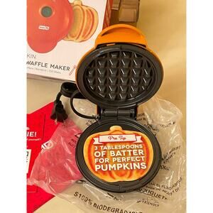 Mini Waffle Maker Pumpkin Waffle Halloween Non-Stick, 4 Inch w/ Recipe Guide